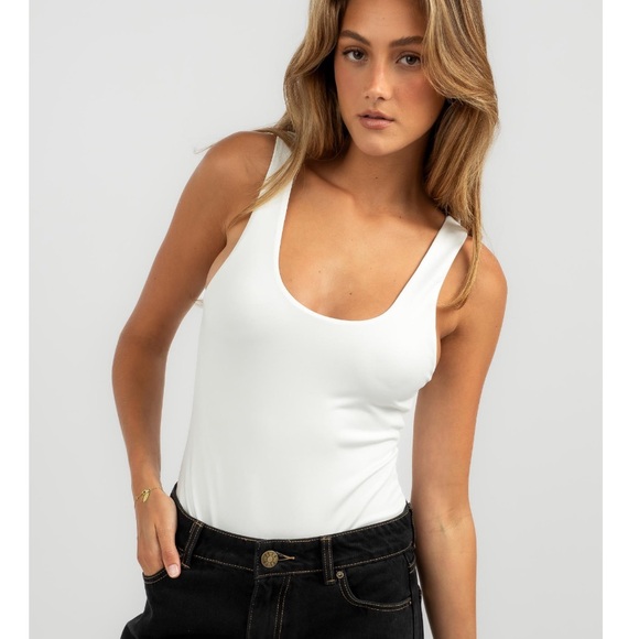 Luvalot Tops - 🍒 Luvalot ‘Leilana’ white scoop neck cheeky bodysuit size 2 (small)